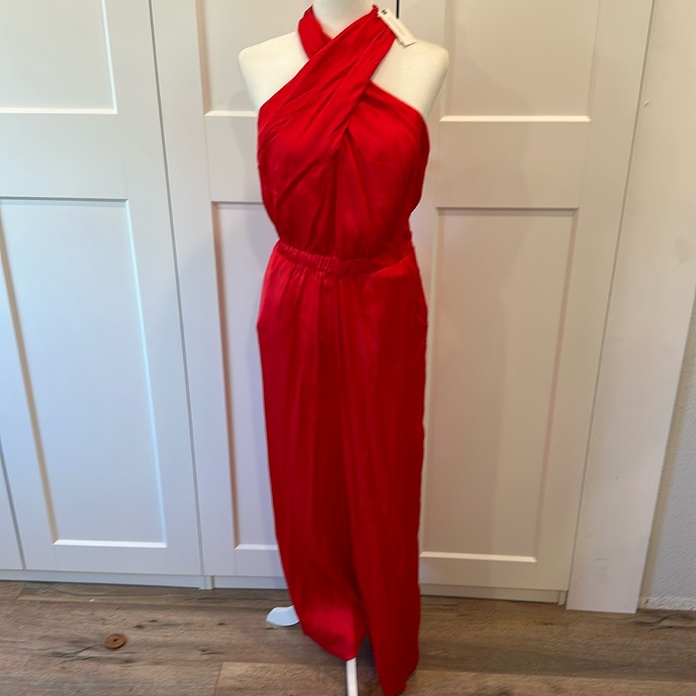 DOLAN Red Satin Evening-wear Jumpsuit M